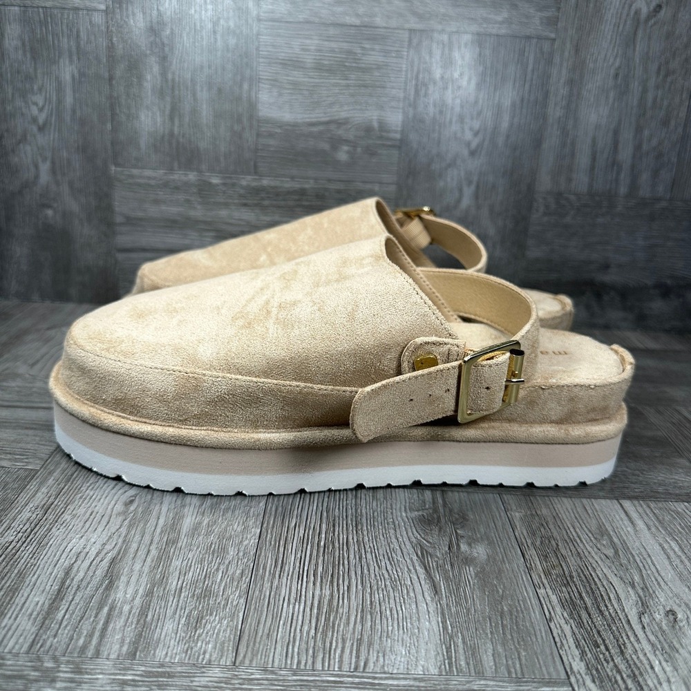 Madden Girl Grahamm Clog Womens 9.5 Tan Platform Buckle Faux Suede NEW - Picture 2 of 8